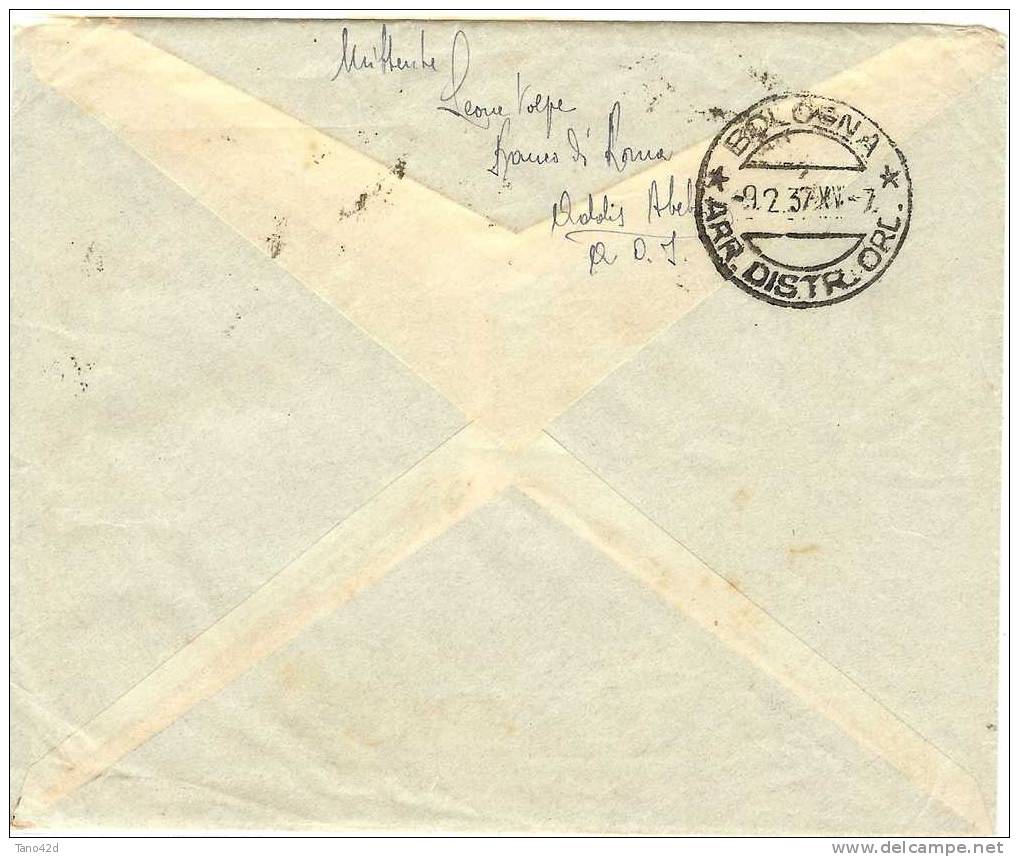 REF LIT9/FBOR - COLONIES ITALIENNES ETHIOPIE LETTRE AVION ADDIS ABEBA / BOLOGNE 3/2/1937 - Aethiopien