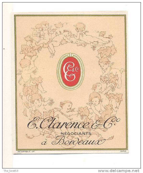 Etiquettes   De  Vin   -  E. Clarence à Bordeaux  (33)  -  8.3 X 10.3 Cm            Thème Anges - Kinder