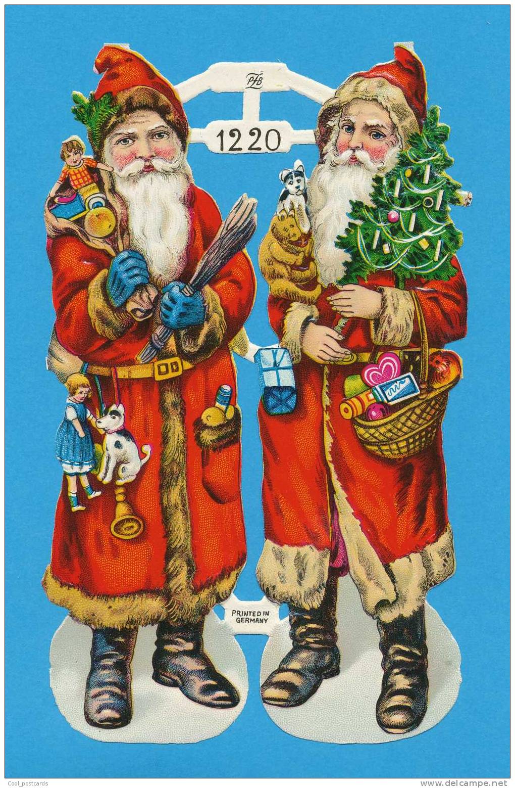 SANTA CLAUS, PERE NOEL, DIE CUT SCRAP, DECOUPIS ANCIENS, EMBOSSED FINE LITHO, PAIR CA 10X16CM, MARK PZB, CA 1920 - Christmas