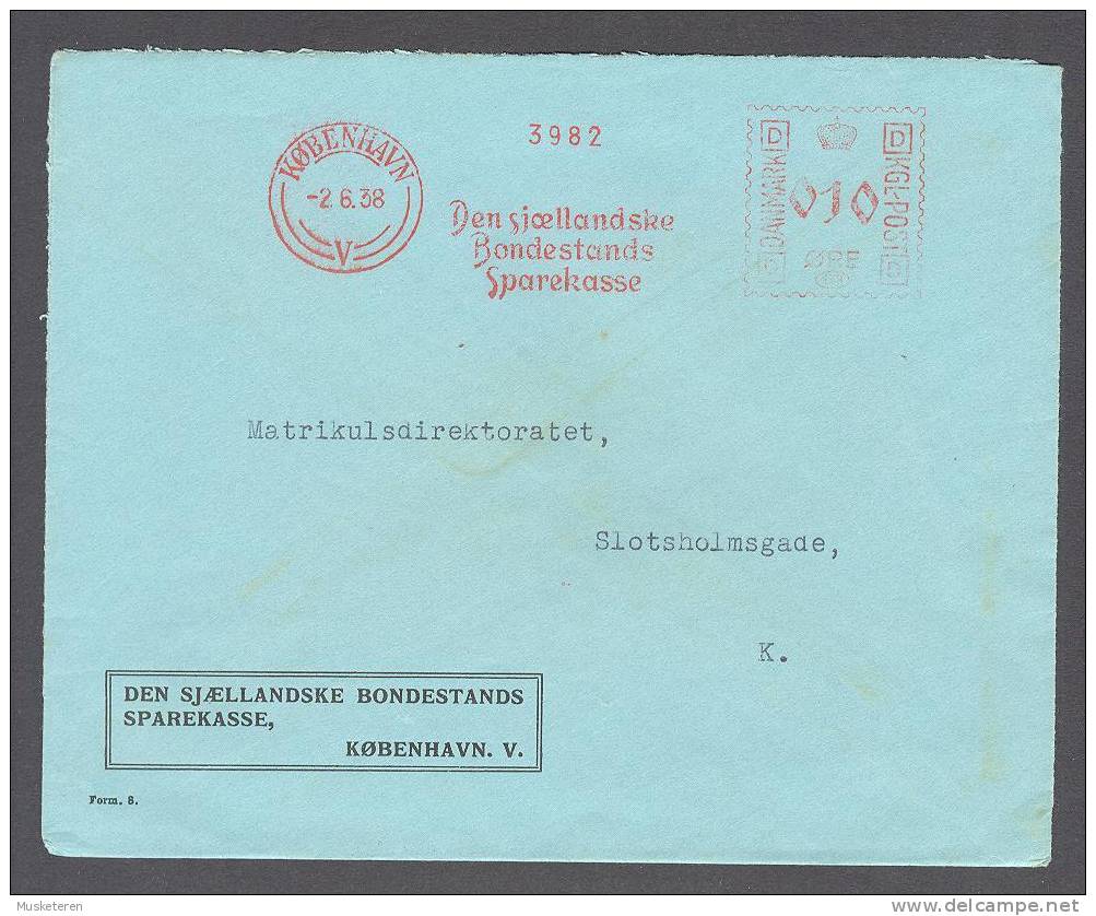 Denmark TMS Cancel 183 DEN SJÆLLANDSKE BONDESTANDS SPARREKASSE Meter Stamp Cancel Cover 1938 - Macchine Per Obliterare (EMA)