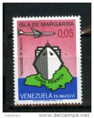 Venezuela YT885 ** Isla De Margarita. Regionalización Del Desarrollo:  Zona Franca. Barco, Avión En Vuelo - Inseln