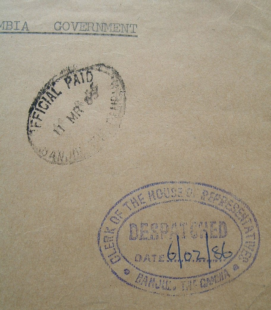 Gambia 1986 Official Cover To England UK - House Of Representatives Cancel - Gambia (1965-...)