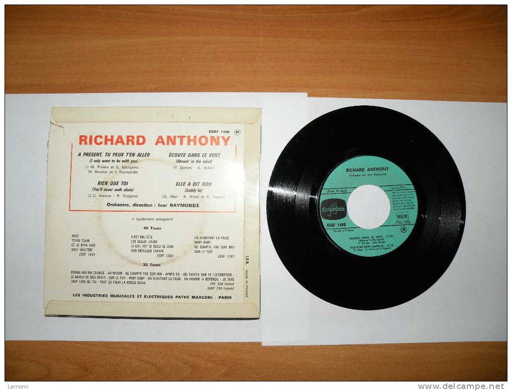 France Vinyles Collectors - Richard Anthony  - 45 Tours - état Parfait -  *** - Collectors