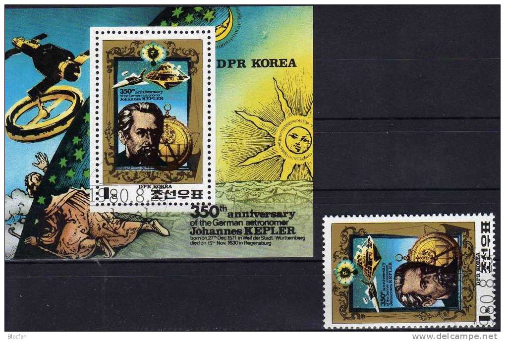 Astronom Kepler Weltall 1980 Korea 2045+Block 82 O 5€ Rakete Raumstation Flug Im All Bloque Hoja Ms Space Sheet Bf Corea - Corea (...-1945)