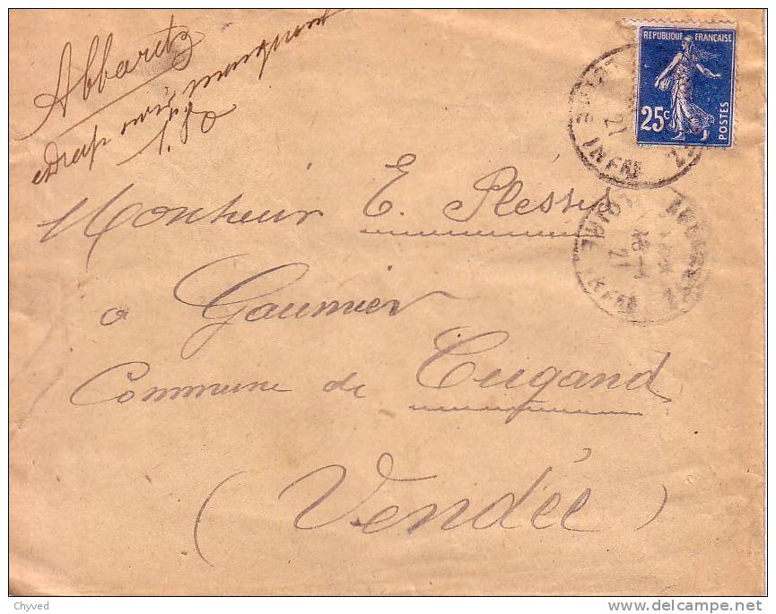 ESC 18-01-1921 Affr N° 140 Type 3-Bande Millésime 0 Au Verso - Lettres & Documents