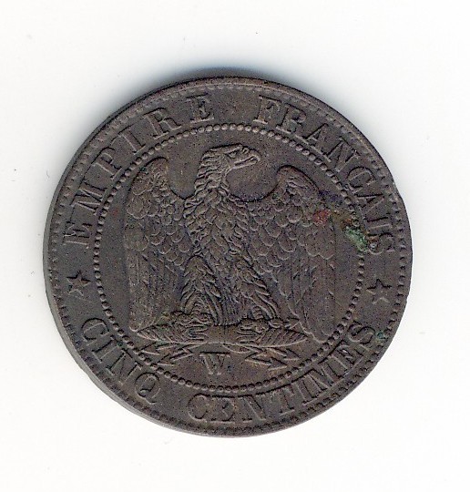 5  Centimes  Napoléon III  -  1854 W - 5 Centimes