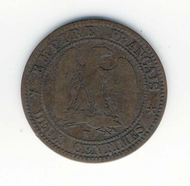 2  Centimes  Napoléon III  -  1855 W  -  Ancre - 2 Centimes