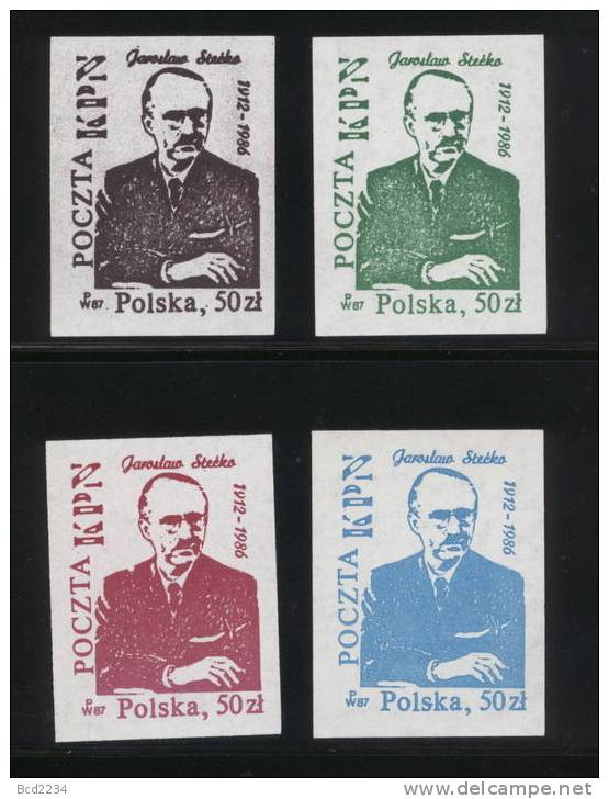 POLAND SOLIDARNOSC KPN 1987 JAROSLAW STECKO SET OF 4 PROOFS (SOLID 0546P/0029P) - Vignettes Solidarnosc