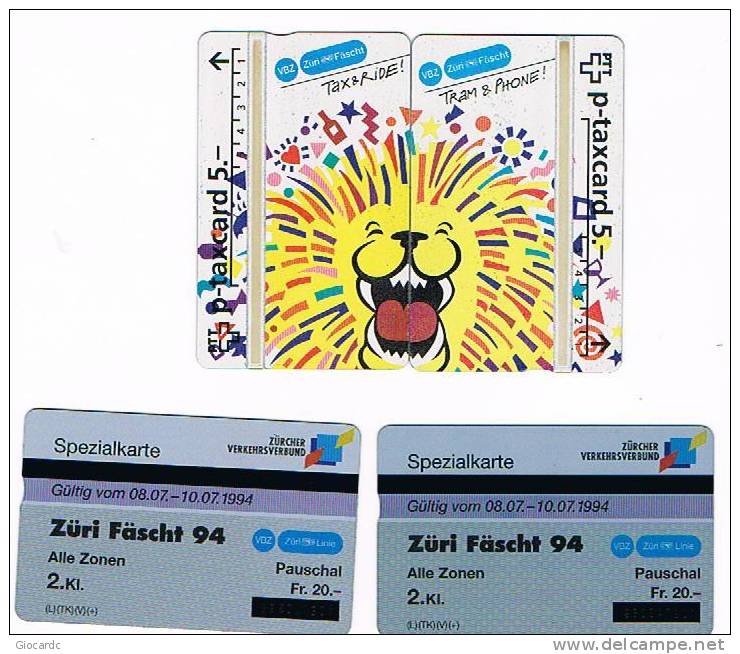 SVIZZERA (SWITZERLAND) - PTT PRIVATA - TAX & RIDE - TRAM & PHONE (LION)  (COMPLET PUZZLE OF 2)  1994 - MINT -RIF.4119 - Puzzles