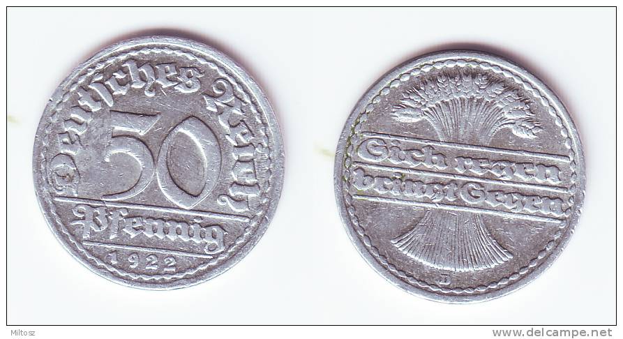 Germany 50 Pfennig 1922 D - 50 Rentenpfennig & 50 Reichspfennig