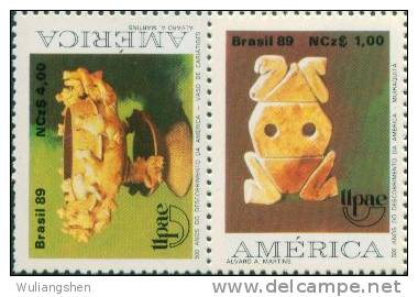 AX0136 Brazil 1989 Yamei Put Woodcarving 2v MNH - Astrologie