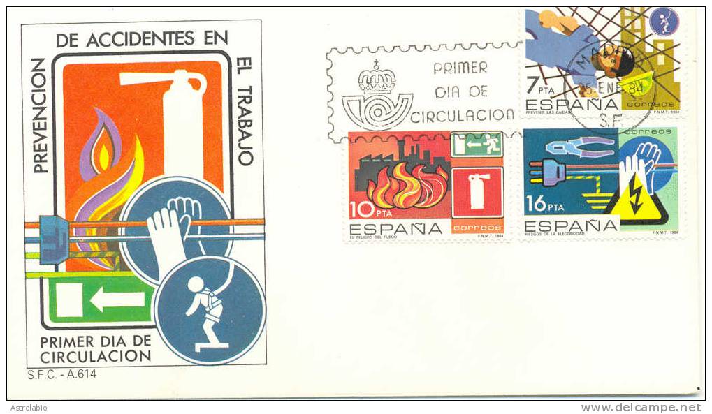 Espagne FDC 1984 " Prévention Des Accidents Du Travail " Yvert  2352/4 - Unfälle Und Verkehrssicherheit