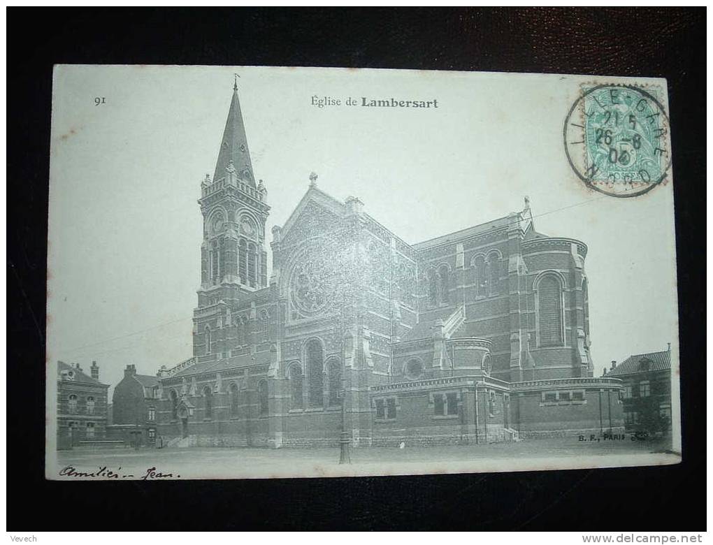 EGLISE DE LAMBERSART OBL. LILLE GARE 26-08-1904 (59 NORD) - Lambersart