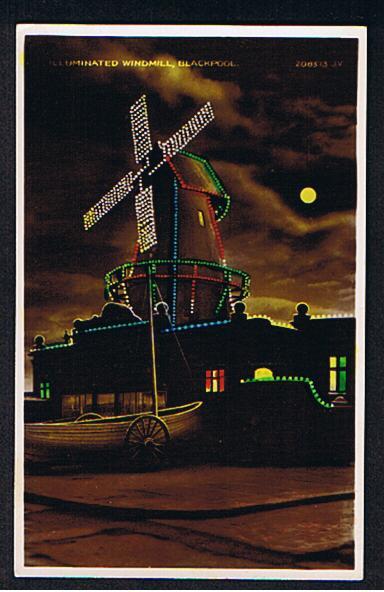 RB 620 - Coloured Real Photo Postcard -  Illuminated Windmill Blackpool Illuminations Lancashire - Blackpool