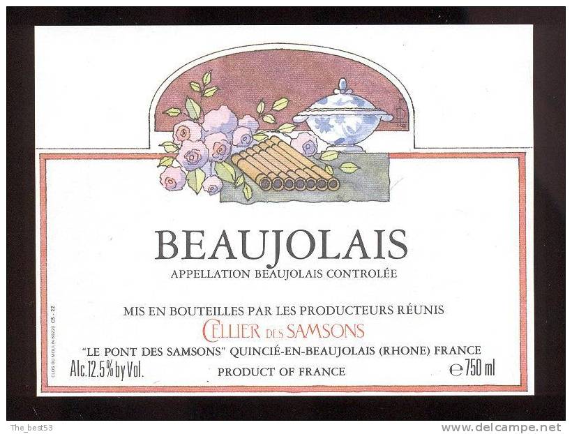 Etiquette De Vin Beaujolais -         Ilustrateur PFo  ? - Musique - Cellier Des Samsons à Quincié En Beaujolais (69) - Muziek & Instrumenten