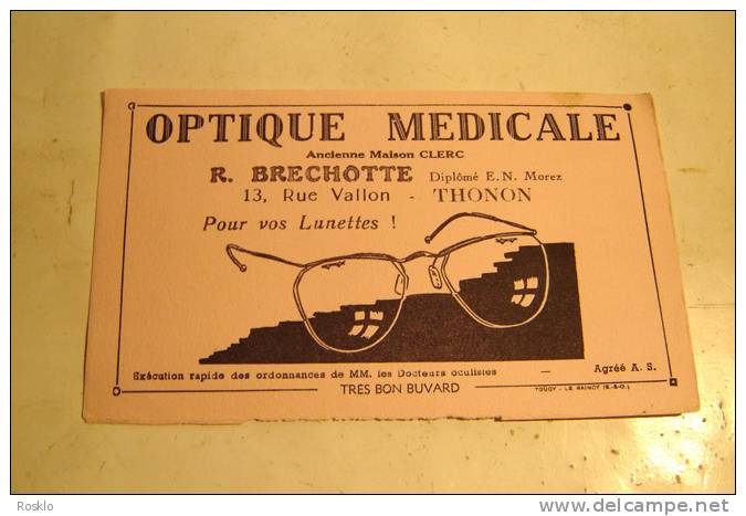 BUVARD PUBLICITAIRE 1950/60 / OPTIQUE  MEDICALE R. BRECHOTTE A THONON - L