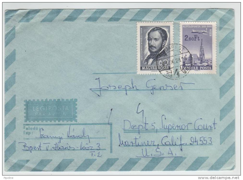 Hungary Air Mail Cover Sent To USA 28-11-1968 - Storia Postale