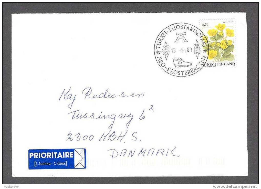 Finland Prioritaire 1. Klass Label TURKU-LUOSTARINMÄRKI ÅBO-KLOSTERBACKEN 2000 Cover To Denmark - Briefe U. Dokumente