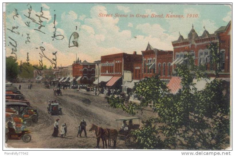 U.S.A. - KANSAS - GREAT BEND - MAIN STREET - WAGONS - LOCALS - 1912 - Sonstige & Ohne Zuordnung