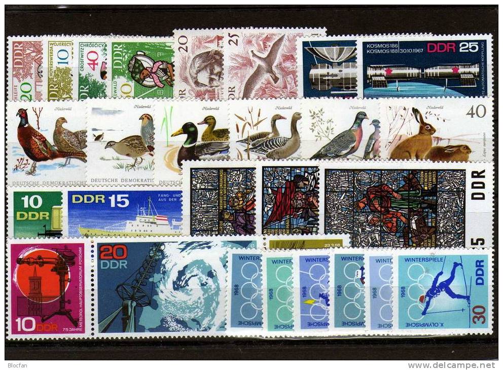 DDR ** 1335/0-1432/3 Jahrgang 1968 Winter-Olympiade - Pioniere 31 Ausgaben 63€ Meteorologie, Trachten, Lok, Tiere Sport - Sammlungen (im Alben)