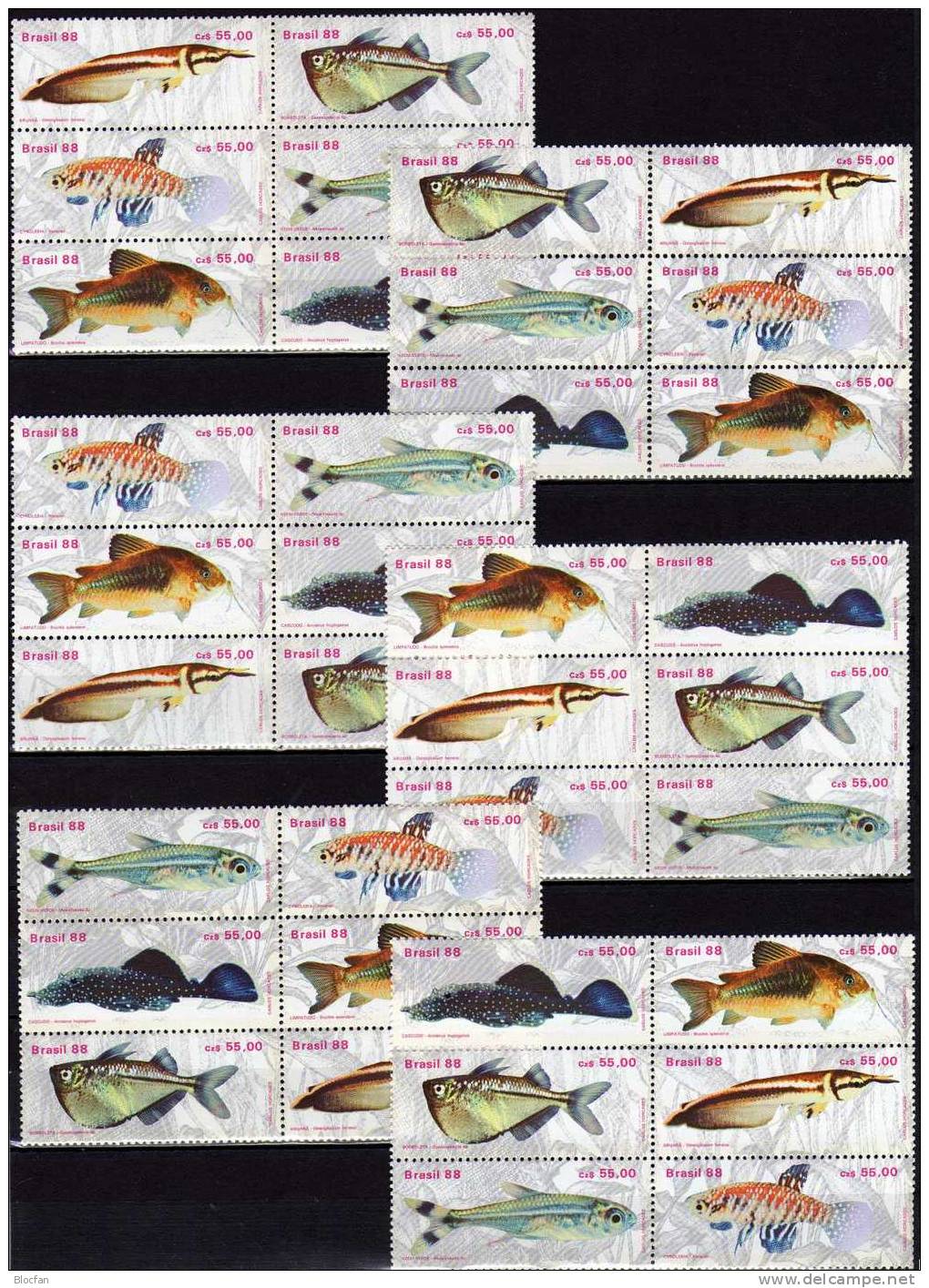 WWF Naturschutz Fische 1988 Brasilien 2276/1+ 6x6- Block ** 30€ Bf Bloc Se-tenant Beil Bart Neon Kärpfling Glanz-Wels - Collections, Lots & Series