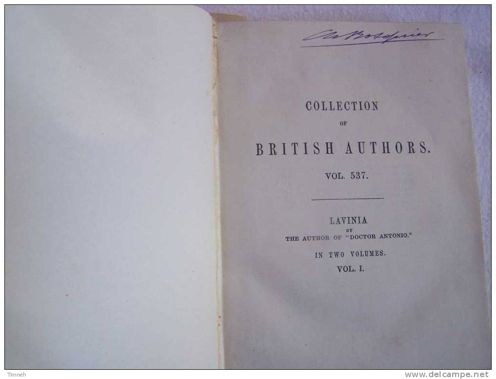 LAVINIA In Two Volumes-this Is VOL.I-tome 1-1861-collection Of British Authors-Bernhard Tauchnitz Leipzig Vol.537- - 1850-1899