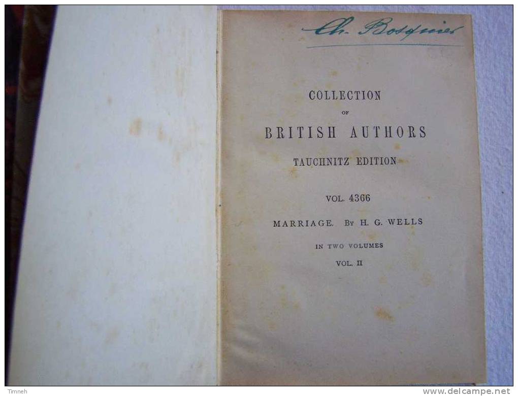 MARRIAGE- By H.G.WELLS--vol.II-tome 2-1912 Collection Of British Authors-Tauchnitz Vol.4366 - 1900-1949