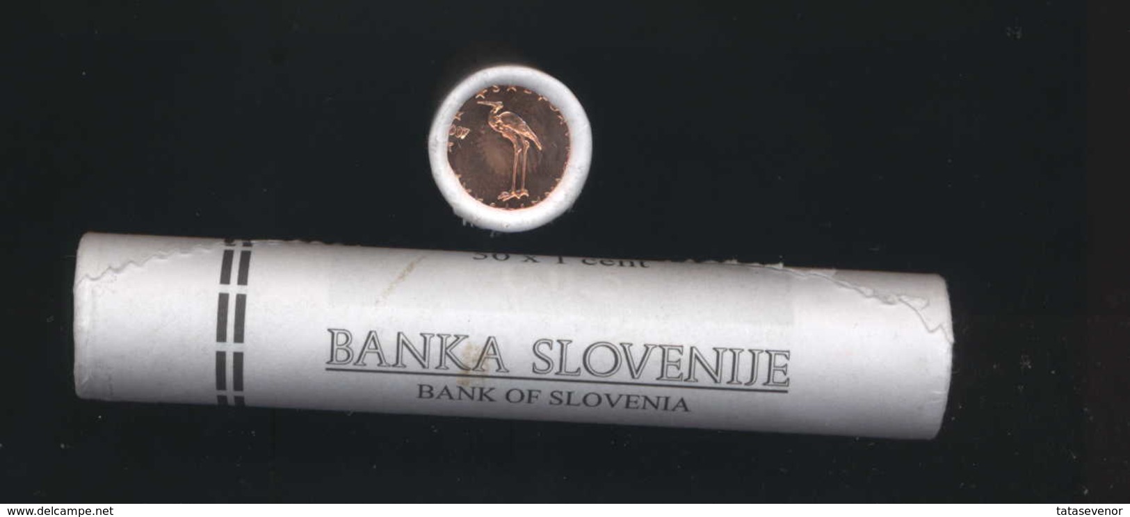 WHOLESALE ONLY-original Roll Of SLOVENIA 1 Cent Coin 2007 First Mintage Birds Stork - Slovénie