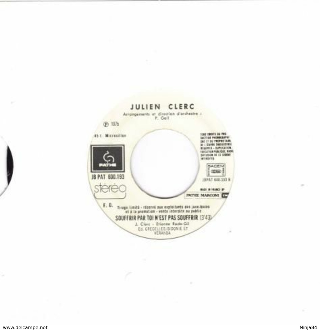 SP 45 RPM (7")  Julien Clerc  "  This Melody  "  Juke-box  Promo - Collectors