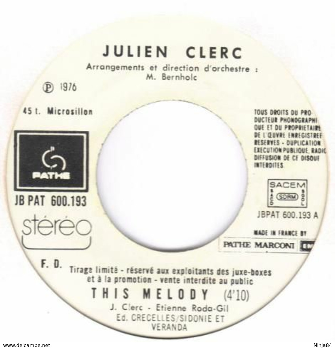 SP 45 RPM (7")  Julien Clerc  "  This Melody  "  Juke-box  Promo - Verzameluitgaven