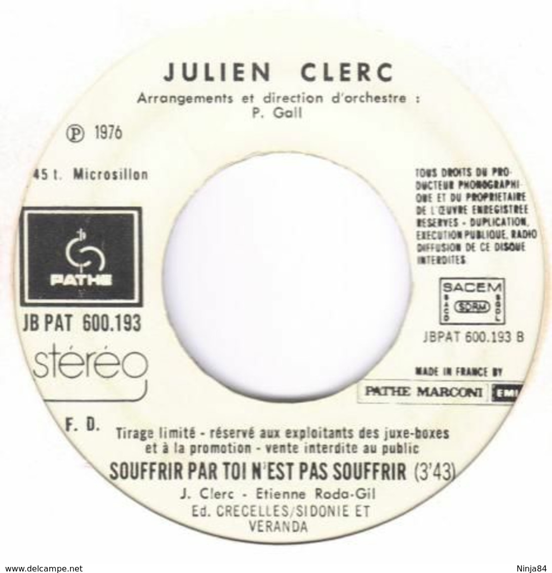 SP 45 RPM (7")  Julien Clerc  "  This Melody  "  Juke-box  Promo - Collectors