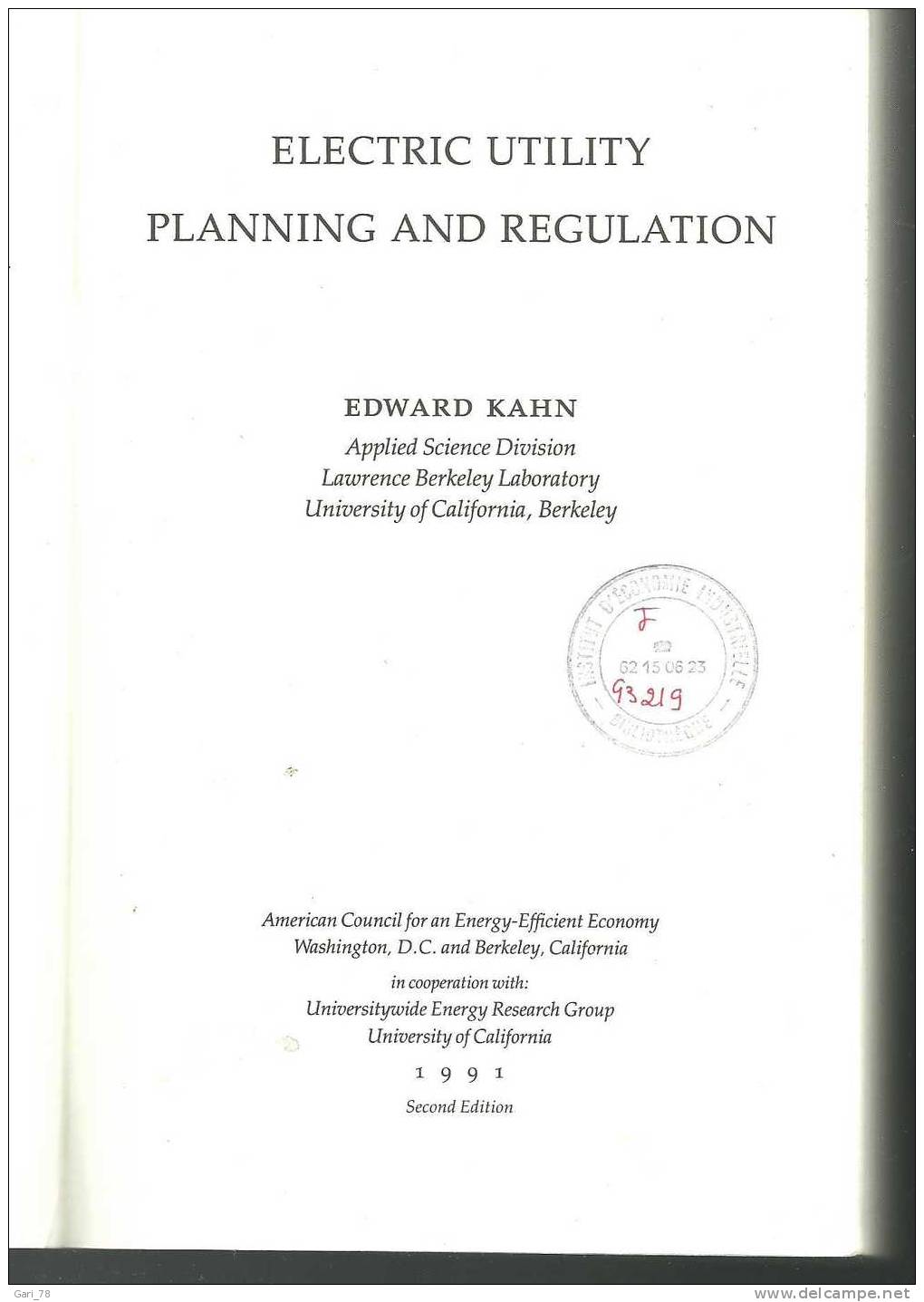 ELECTRIC UTILITY - PLANNING AND REGULATION Par Edward KAHN - Ingenieurswissenschaften