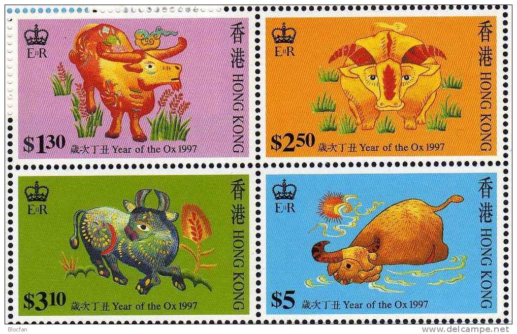 Variationen Jahr Des Ochsen 1997 Hongkong 785/8,5xZD+Block 45 ** 20€ Chinesische Neujahr Stickerei Art Bloc Bf HONG KONG - Collections, Lots & Series