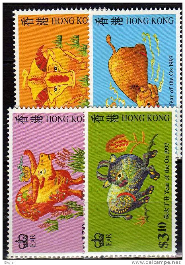 Variationen Jahr des Ochsen 1997 Hongkong 785/8,5xZD+Block 45 ** 20€ Chinesische Neujahr Stickerei art bloc bf HONG KONG