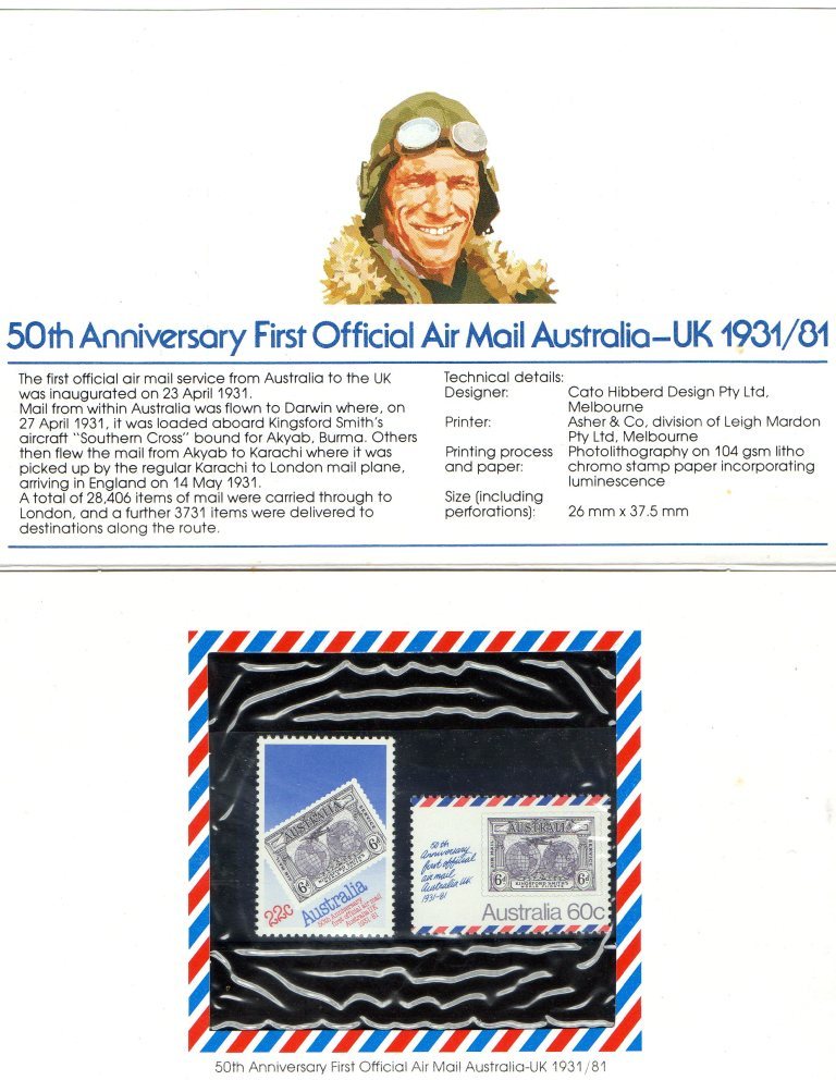 Australia 1981 50th Anniversary Air Mail- UK Presentation Pack - See 2nd Scan - Neufs