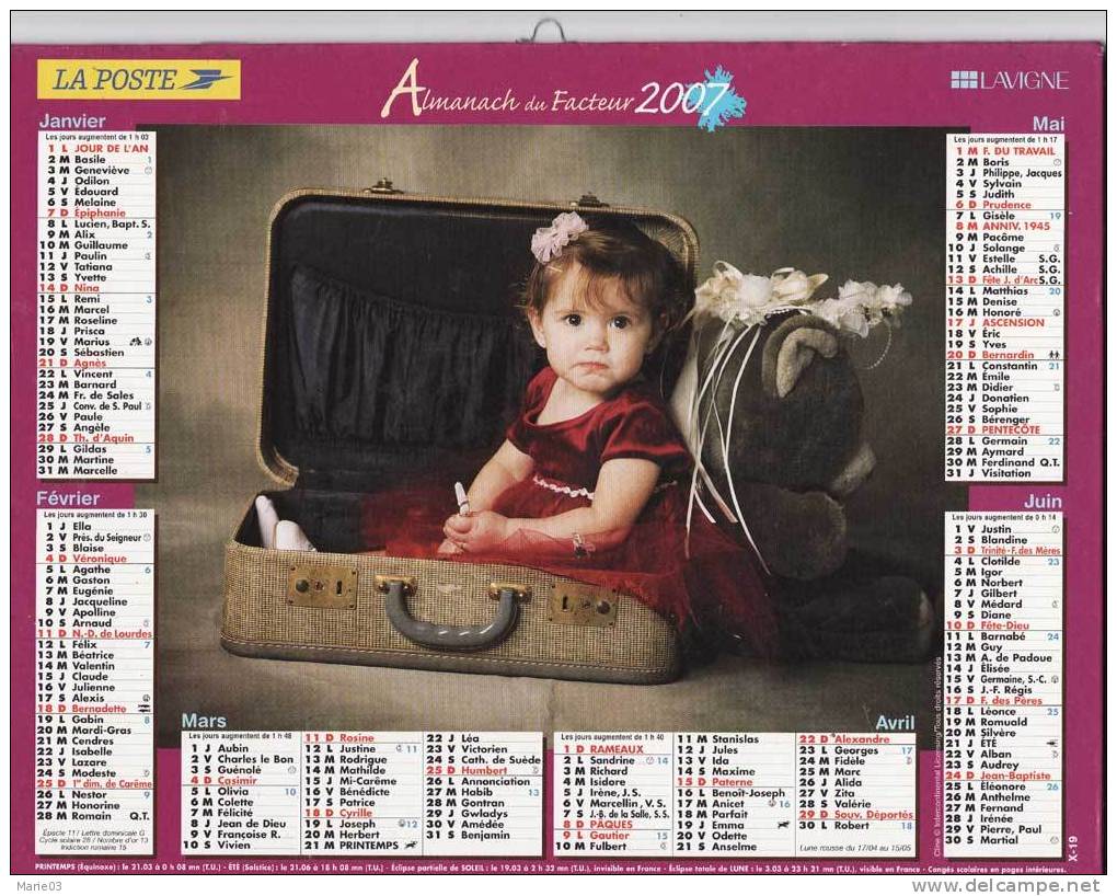 Almanach Du Facteur 2007 - La Poste -  Lavigne - Enfants - Grand Format : 2001-...