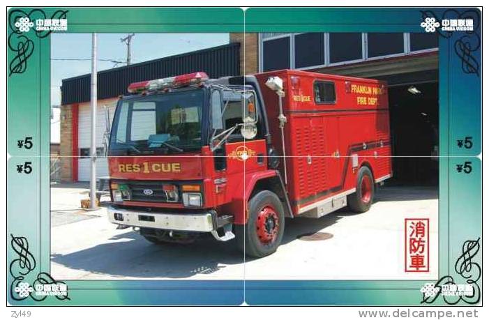 A04344 China Phone Cards Fire Engine Puzzle 28pcs - Pompieri