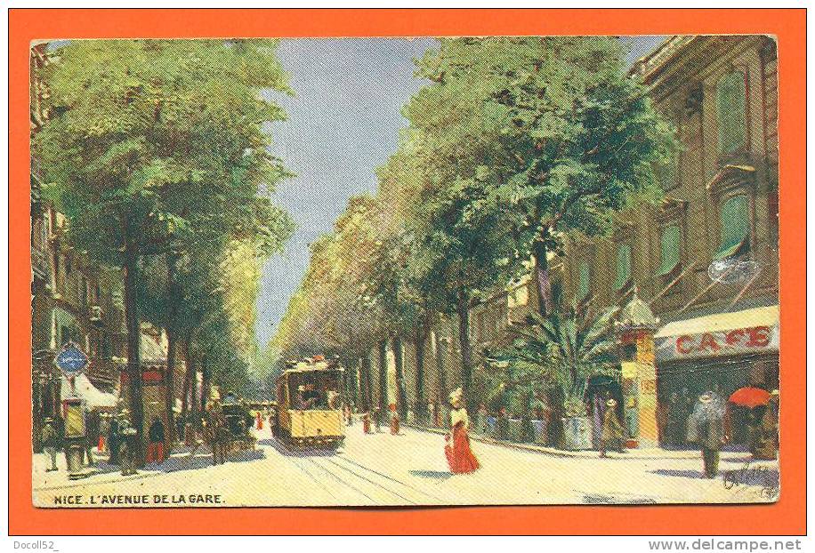 Dpt   06   Nice   "  L´avenue De La Gare  "  Tramway - Carte Dessin - Transport (rail) - Station