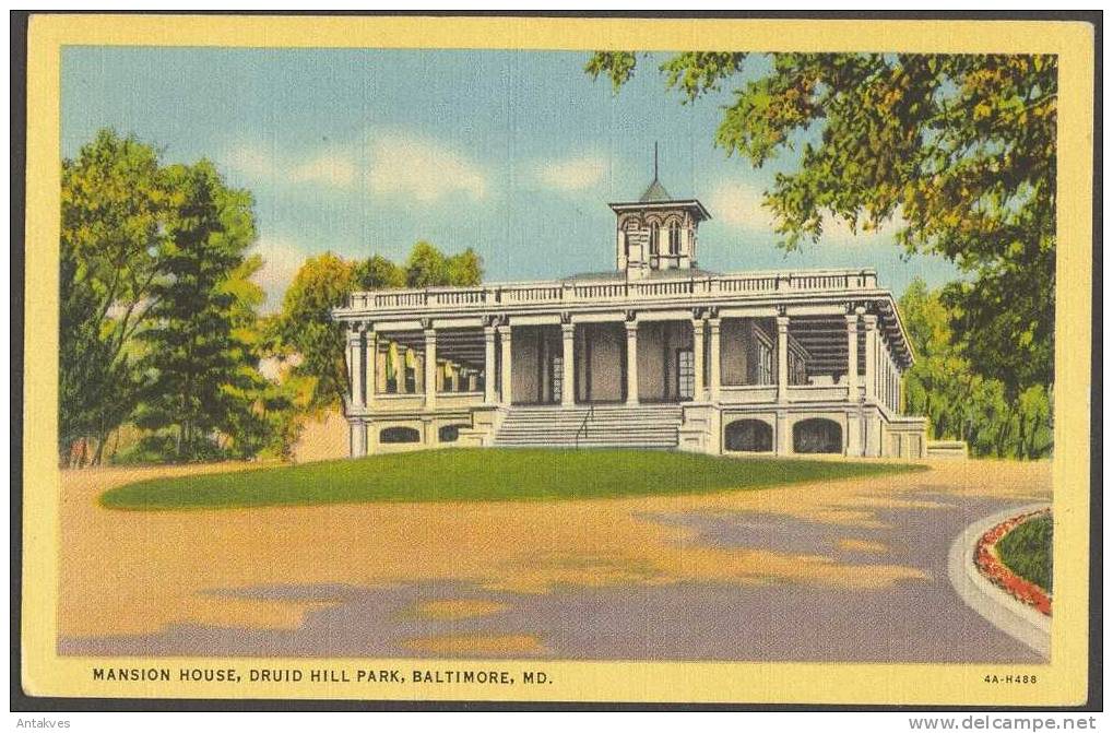 USA Postcard Mansion House, Druid Hill Park, Baltimore, Maryland - Baltimore