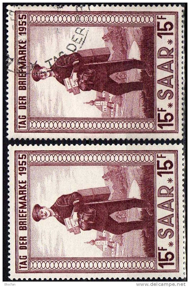Tag Der Briefmarke 1955 Saarland 361 ** Plus O 6€ Gemälde Landbriefträger An Der Saar Philatelic Art Painting Of Sarre - Gebruikt