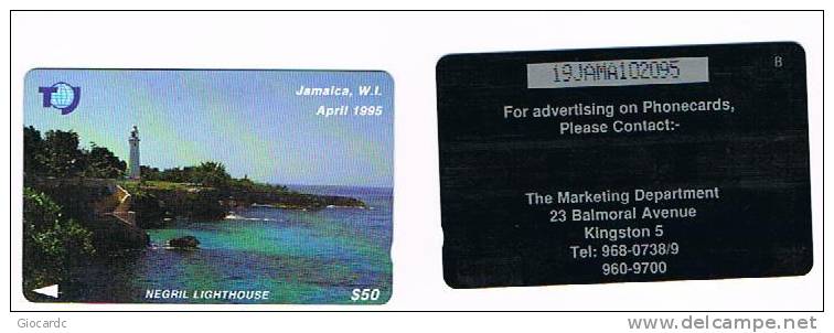 GIAMAICA (JAMAICA) - GPT JT - 1995 NEGRIL LIGHTHOUSE    CODE 19JAMA - USATA (USED)  -  RIF. 1094 - Jamaica