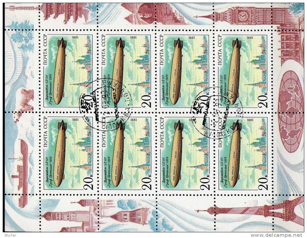 Luftschiff Of Norge Germany USSR 1991 SU 6220KB O 25€ Graf Zeppelin LZ-127 über Moskau Hoja Bloc Sheetlet Bf Sowjetunion - Zeppeline