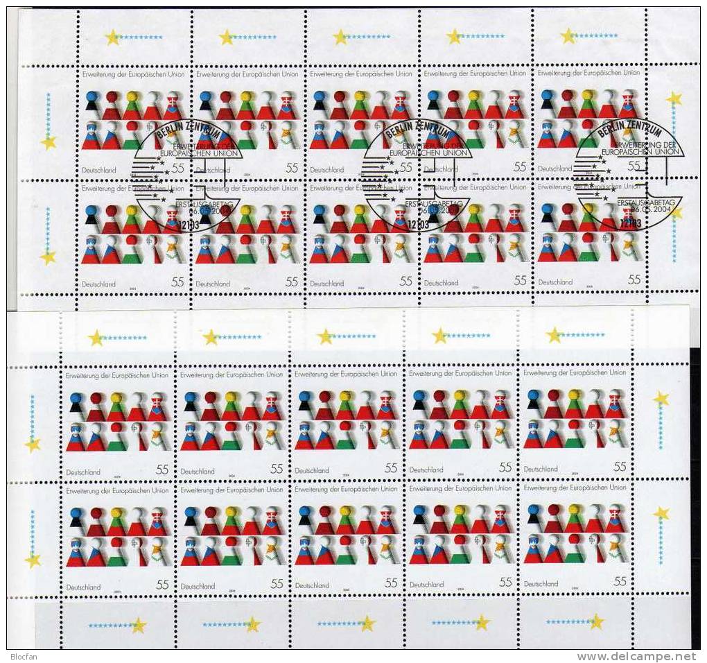 Erweiterung Der EU In Europa 2004 BRD 2400,10-Kleinbogen ** Plus SST 23€ CEPT Farben Der National-Flaggen Sheets Germany - 2004