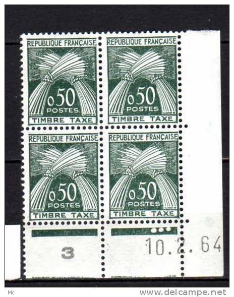 Taxe , Bloc De 4 Coin Daté N° 93 Luxe ** 10/2/64 - 1960-1969