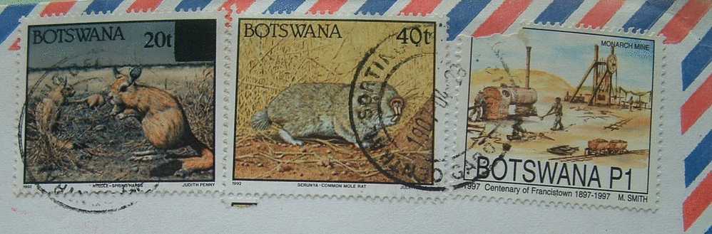 Botswana 1997 Cover To England UK - Animals Mole Rat Spring Hares Mine - Botswana (1966-...)