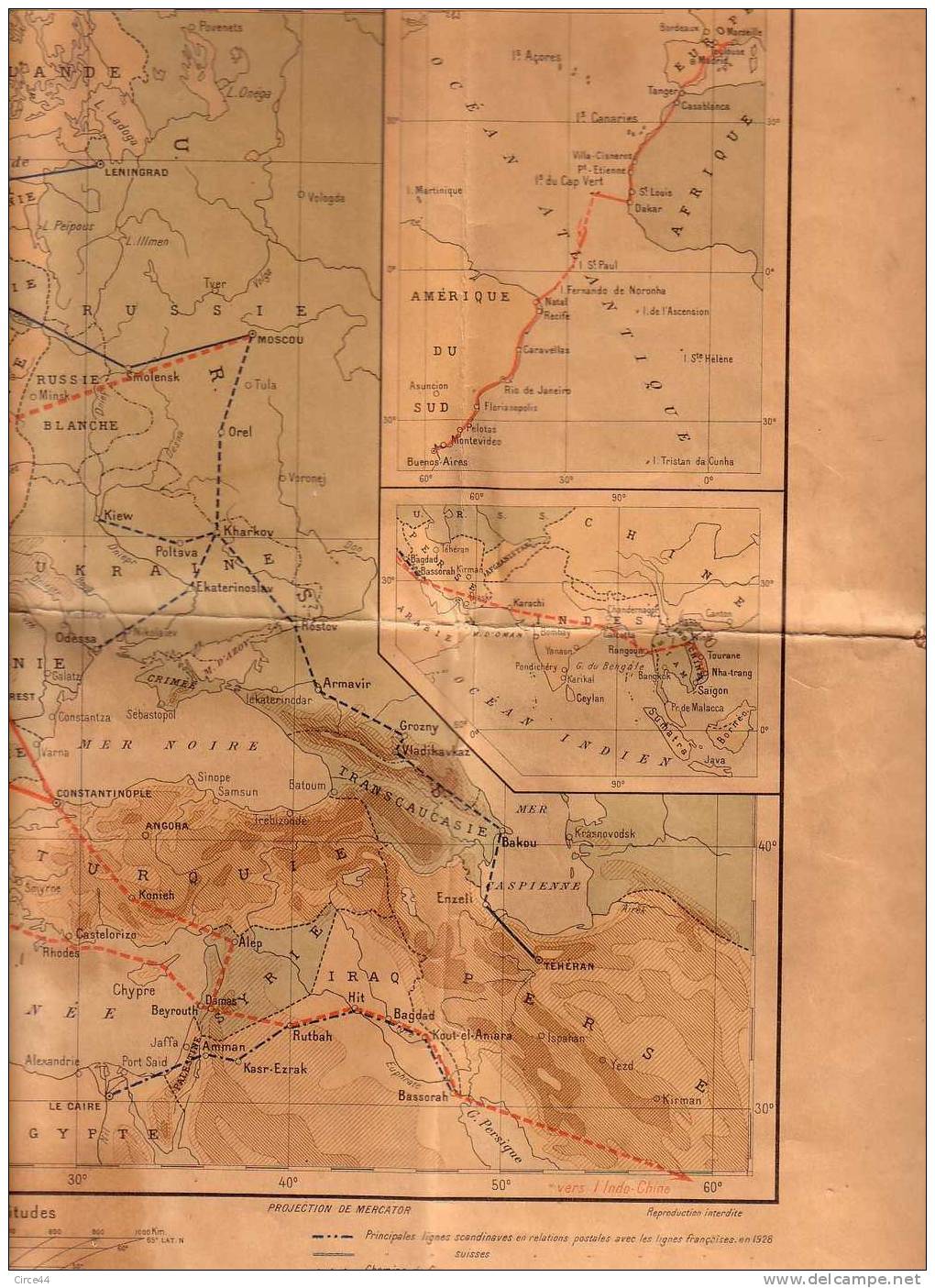 CARTE SERVICE GEOGRAPHIQUE DES ARMEES.SALON DE L´AERONAUTIQUE 1928.LIGNES FRANCAISES AVEC RELATIONS POSTALES. - Aviación