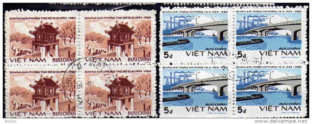 Tempel-Gebäude Hanoi 1984 Vietnam 1492+1560,ZD+4-Block O 7€ An Duong Brücke Haiphong Hb Bloc Ms Bridge Sheet Bf Viet Nam - Moskeeën En Synagogen