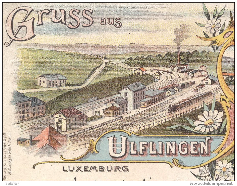 ALTE LITHO POSTKARTE GRUSS AUS ULFINGEN LUXEMBURG LUXEMBOURG BAHNHOF Station Gare Stollwerck Automaten Köln AK Postcard - Troisvièrges