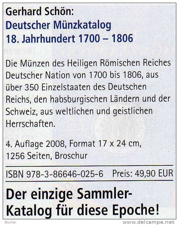 Historische Münzen Katalog 18.Jhdt. Deutschland 2008 Neu 50€ Bis 1800 Altdeutschland Habsburg Schweiz Battenberg Verlag - Books & Software