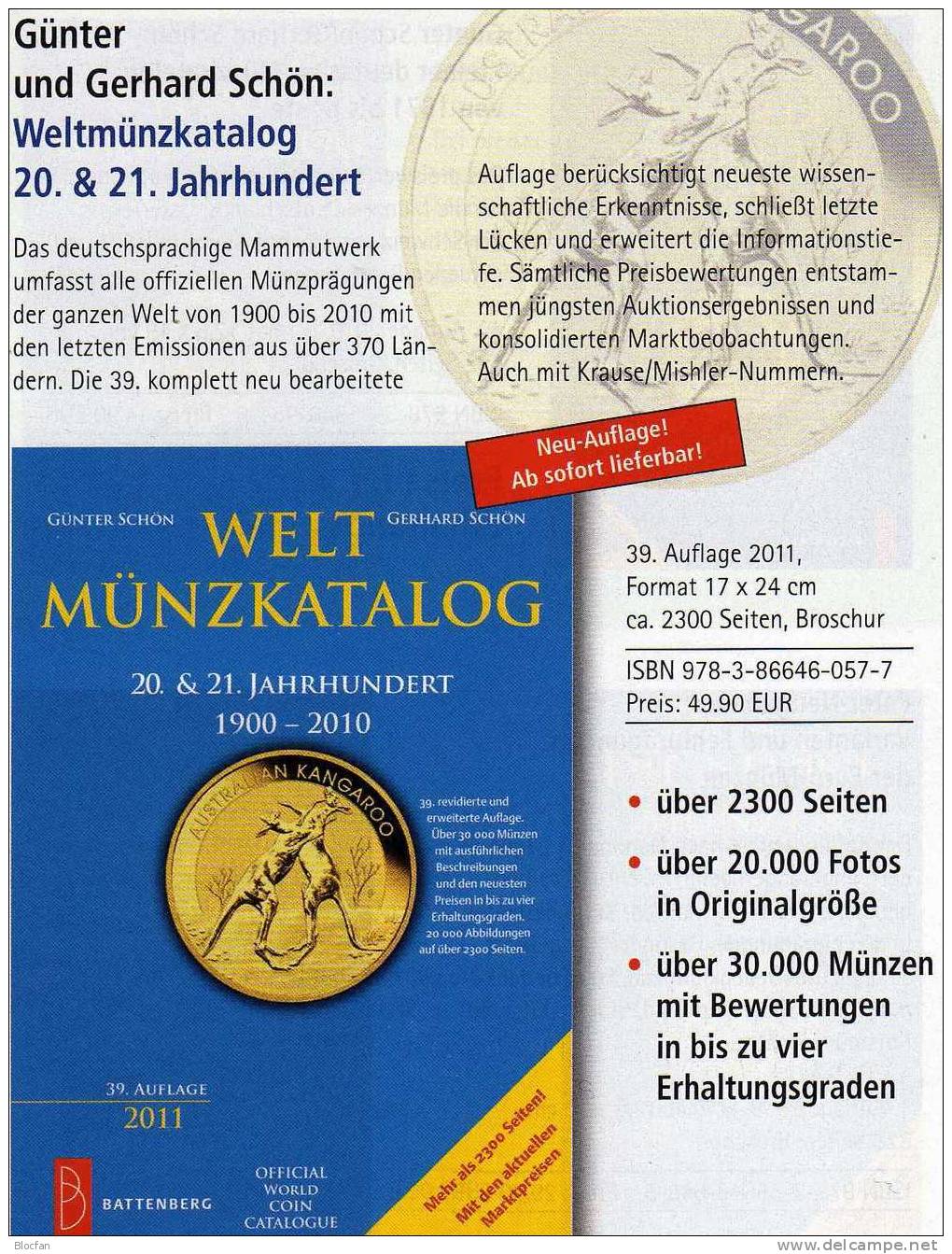 Weltmünzkatalog Schön 2011 Neu 50€ Münzen Des 20.Jahrhundert A-Z Battenberg Verlag Europa Amerika Afrika Asien Ozeanien - Panama